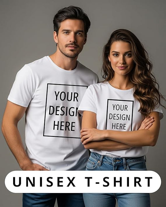 Personalized Customized Couple T-Shirts (Pack of 2) – Custom Photo or Text Printed Cotton Feel Unisex Tee