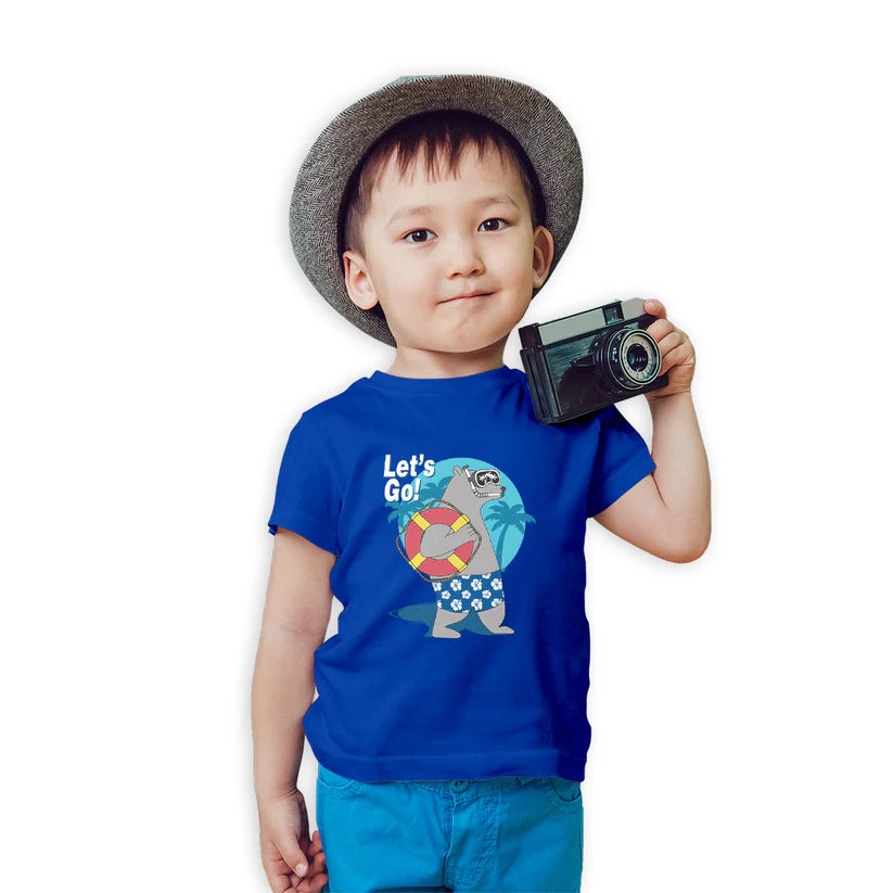 "Let's Go Play" Basketball & Football Hippo Graphic Cotton kid's T-Shirt