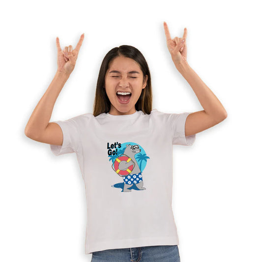 "Let's Go Play" Basketball & Football Hippo Graphic Cotton kid's T-Shirt