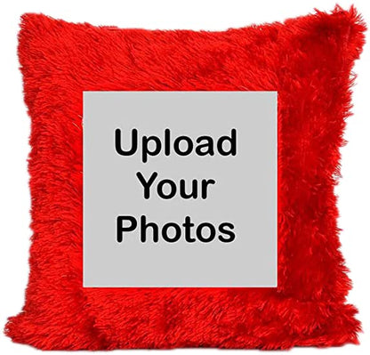 Personalized Red Fur Heart-Shaped Photo Pillow with Free Keychain – Romantic Valentine’s Day Gift