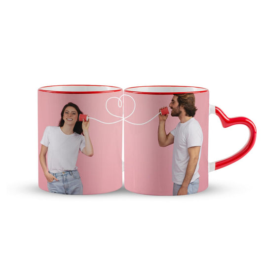 Personalized Heart Handle Photo Mug – Custom Ceramic Coffee Cup for Couples & Valentine's Day