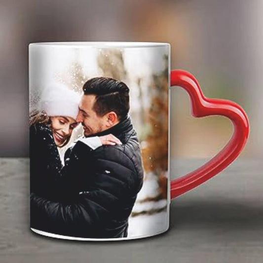 Personalized Heart Handle Photo Mug – Custom Ceramic Coffee Cup for Couples & Valentine's Day