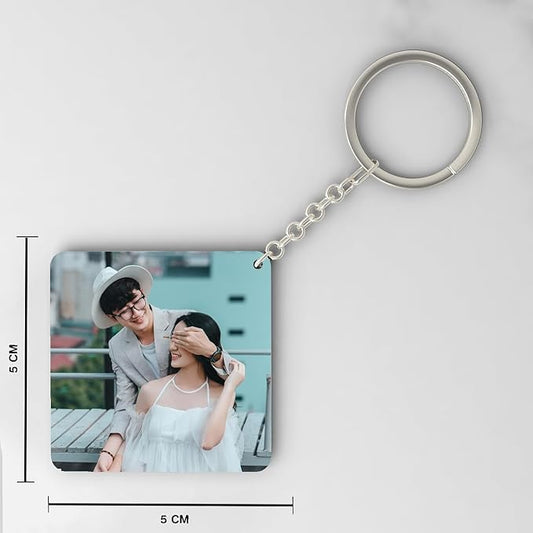 Personalized Wooden MDF Photo Keychain - Customized Both Side Print Keyring with Gloss Finish - Ideal Gift for Birthday, Anniversary, Car & Bike.