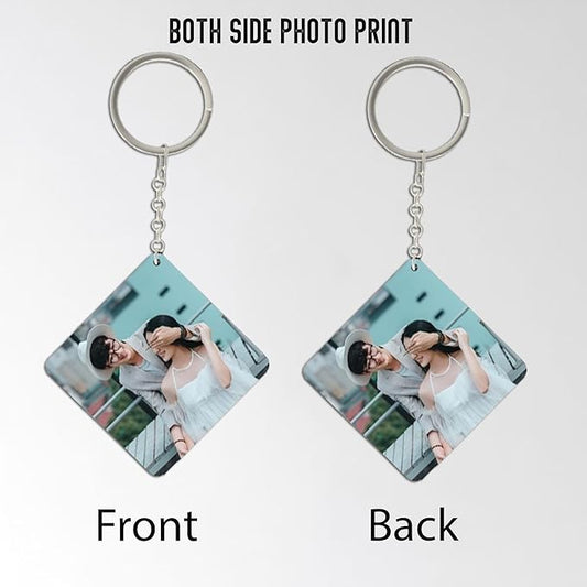 Personalized Wooden MDF Photo Keychain - Customized Both Side Print Keyring with Gloss Finish - Ideal Gift for Birthday, Anniversary, Car & Bike.