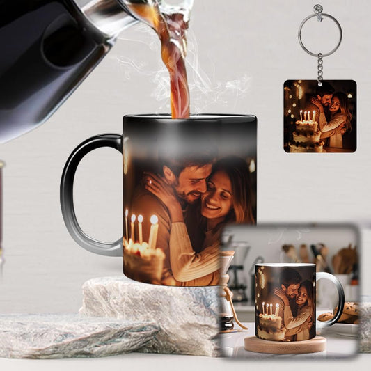 Personalized Magic Mug with Free Photo Keychain – Custom Heat Sensitive Color Changing Coffee Mug Gift Combo