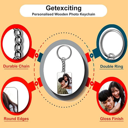 Personalized Customized Photo Wooden Keychain - Custom Name & Picture Printed Keyring for Gift