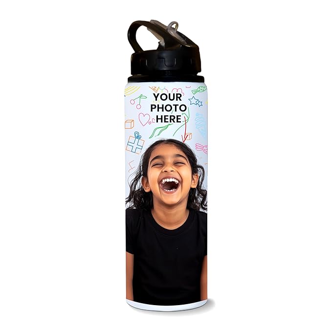 Personalized Photo Printed Sipper Bottle with Straw | Customized 750ml BPA-Free Water Bottle for Kids, School & Gym | Unique Birthday Gift