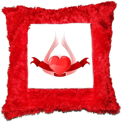 Personalized Red Fur Heart-Shaped Photo Pillow with Free Keychain – Romantic Valentine’s Day Gift