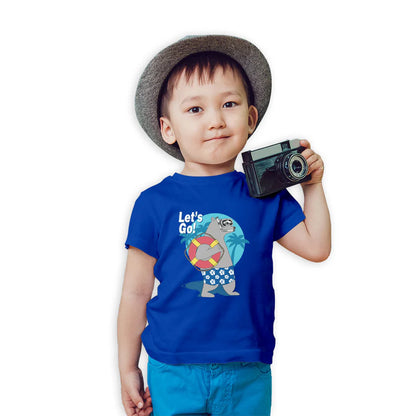 "Let's Go Play" Basketball & Football Hippo Graphic Cotton kid's T-Shirt