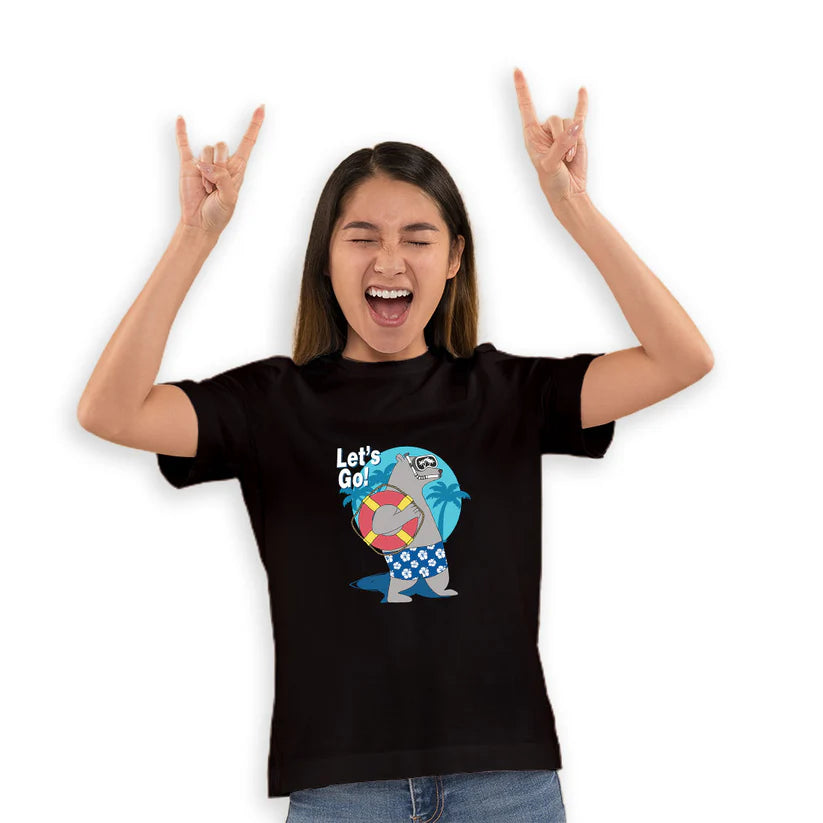 "Let's Go Play" Basketball & Football Hippo Graphic Cotton kid's T-Shirt