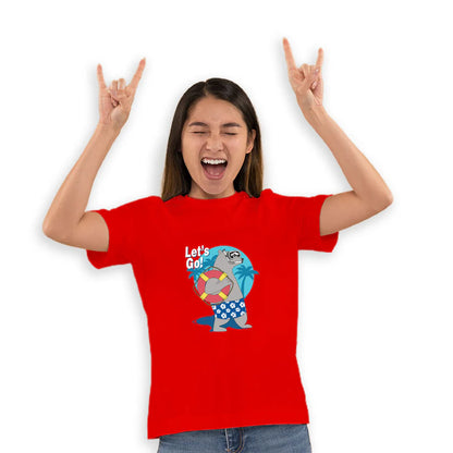 "Let's Go Play" Basketball & Football Hippo Graphic Cotton kid's T-Shirt