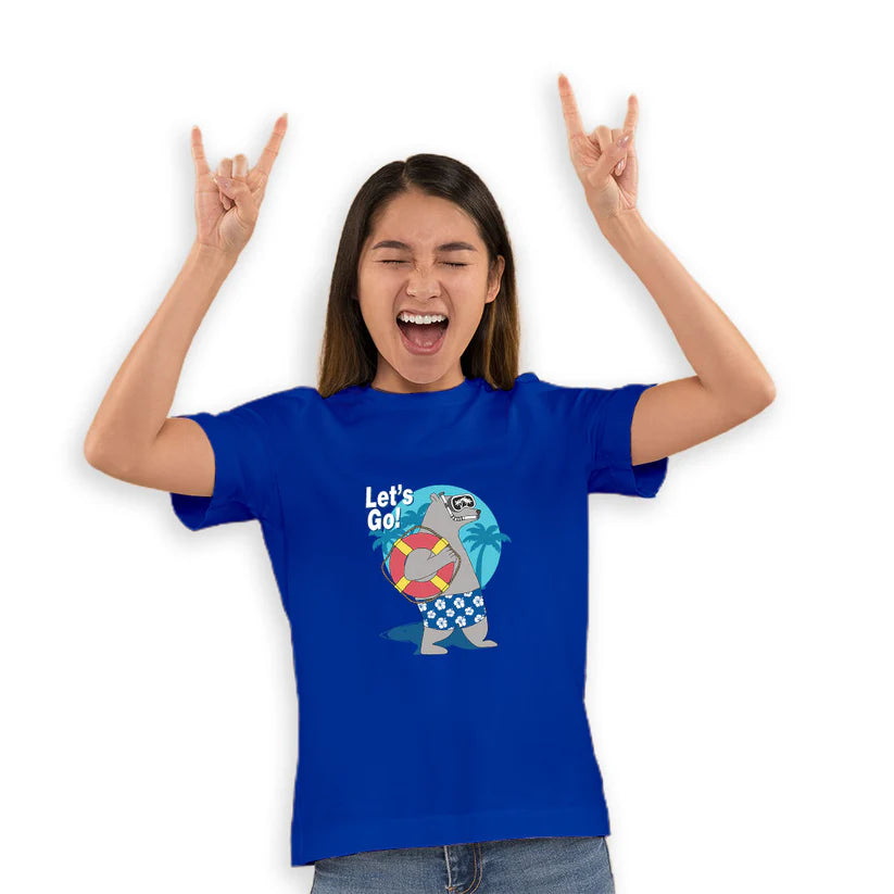 "Let's Go Play" Basketball & Football Hippo Graphic Cotton kid's T-Shirt