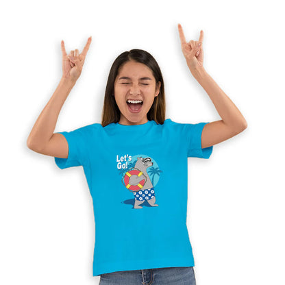 "Let's Go Play" Basketball & Football Hippo Graphic Cotton kid's T-Shirt