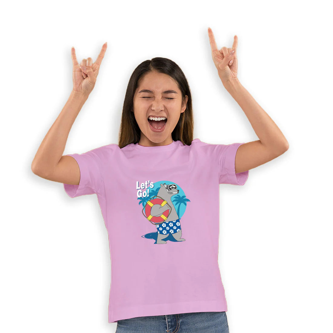 "Let's Go Play" Basketball & Football Hippo Graphic Cotton kid's T-Shirt