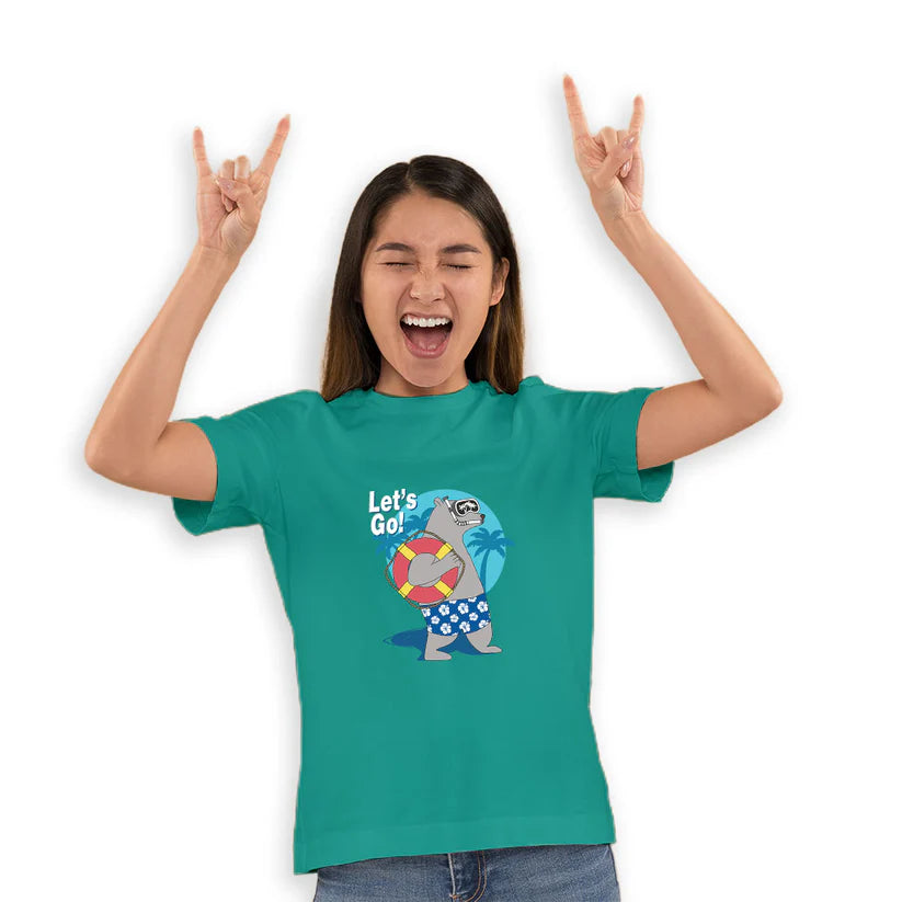 "Let's Go Play" Basketball & Football Hippo Graphic Cotton kid's T-Shirt