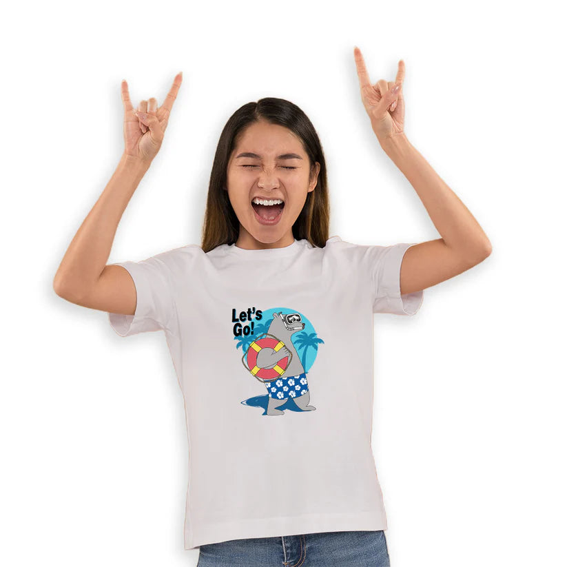 "Let's Go Play" Basketball & Football Hippo Graphic Cotton kid's T-Shirt