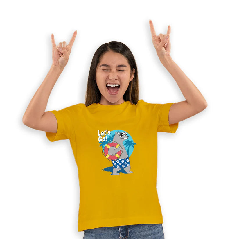 "Let's Go Play" Basketball & Football Hippo Graphic Cotton kid's T-Shirt