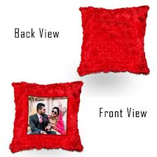 Personalized Red Fur Heart-Shaped Photo Pillow with Free Keychain – Romantic Valentine’s Day Gift